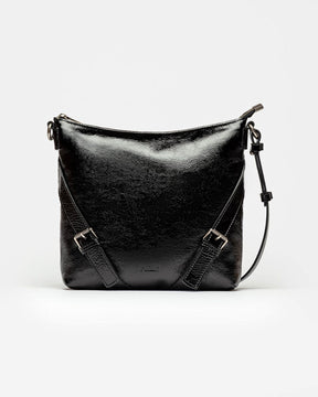 Bandolera Pocket en cuero charol arrugado